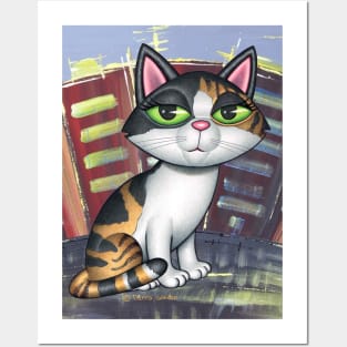 Beautiful Calico Kitty in front of buildings with colors Posters and Art